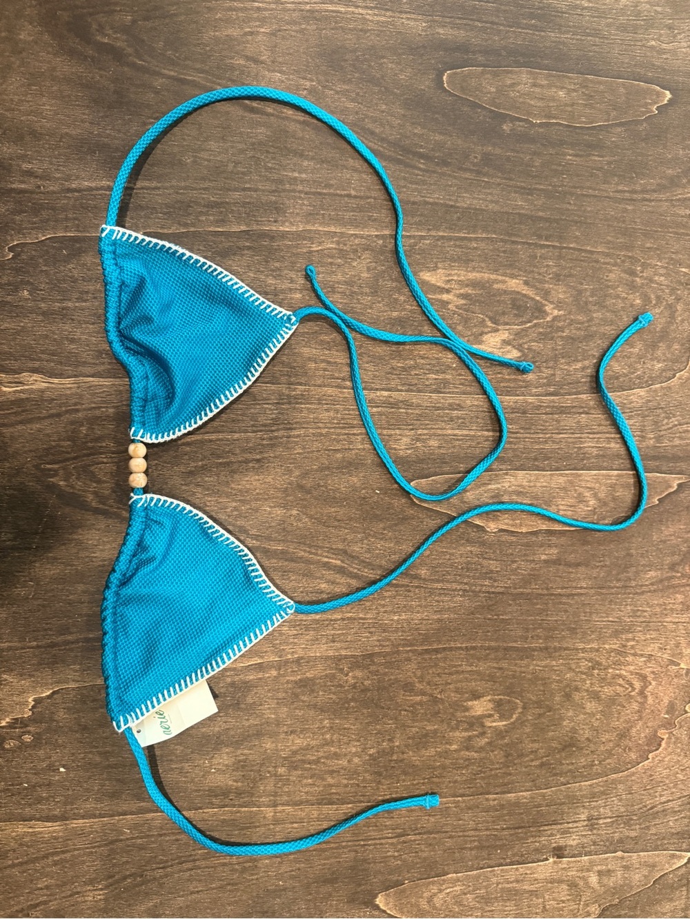 aerie Teal Blue Triangle Bikini Top with Bead Accent